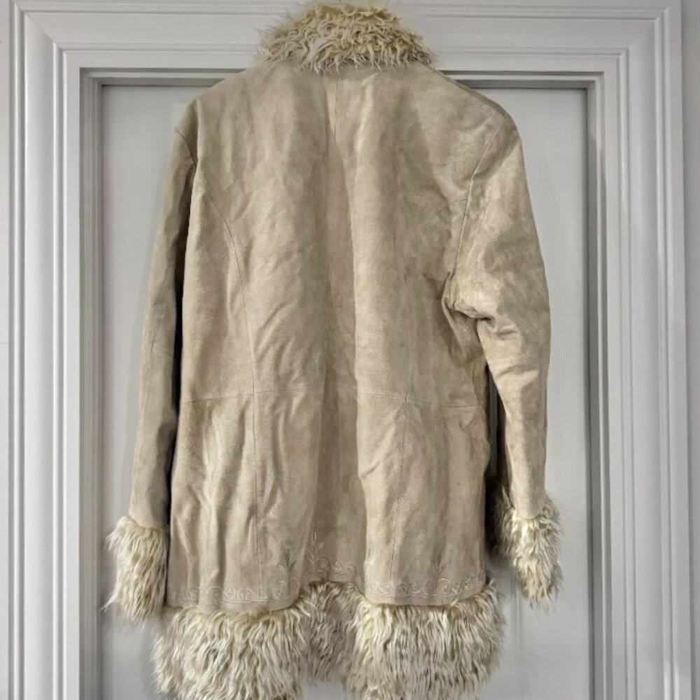 SOLD Vtg Y2K MixIt Penny Lane embroidered afghan suede faux lamb fur coat hippie - Picture 2 of 4